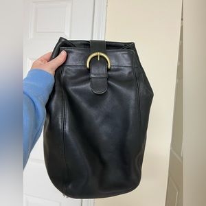 Coach Black Leather Backpack with Gold Buckle